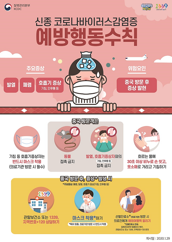 신종 코로나바이러스 예방 수칙 안내 포스터